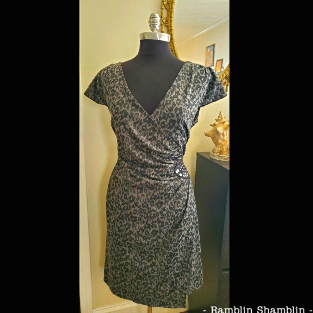 AA Studio AA 18W Gray Leopard Print Wrap Dress